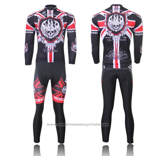 2013 Maillot Cyclisme Rock Racing Noir et Rouge Manches Longues et Cuissard